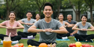 Employees engaging in a corporate wellness activity, promoting health and well-being