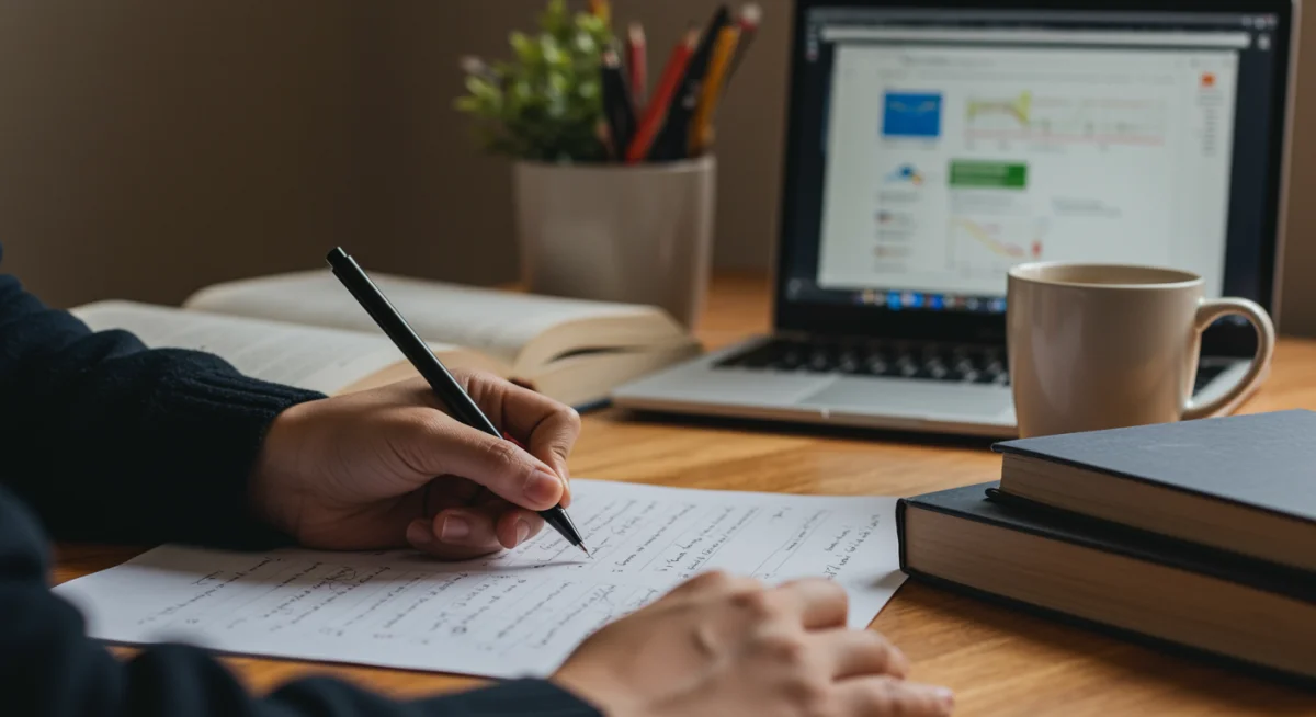 Student diligently working on a graduate school application essay.