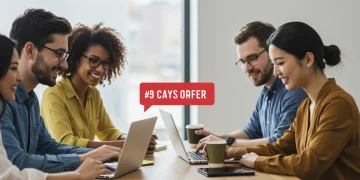 Employees happily discovering savings through their company discount programs in a modern office