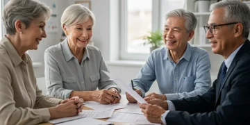 Seniors discussing Social Security benefits with a financial advisor in 2026