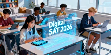 Students preparing for the Digital SAT 2026 with digital study tools