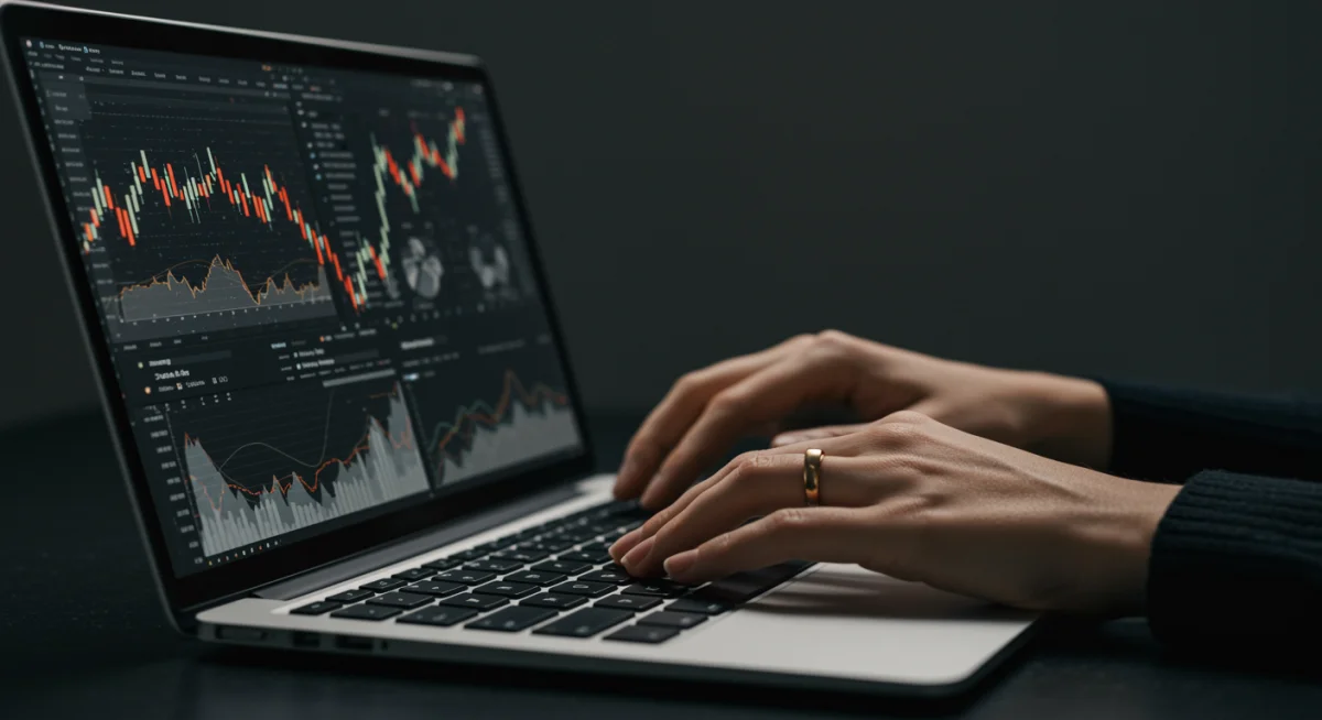 Hands typing on laptop reviewing financial data and tax strategies
