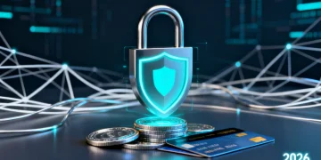 Advanced digital padlock protecting financial assets in 2026 against cyber threats