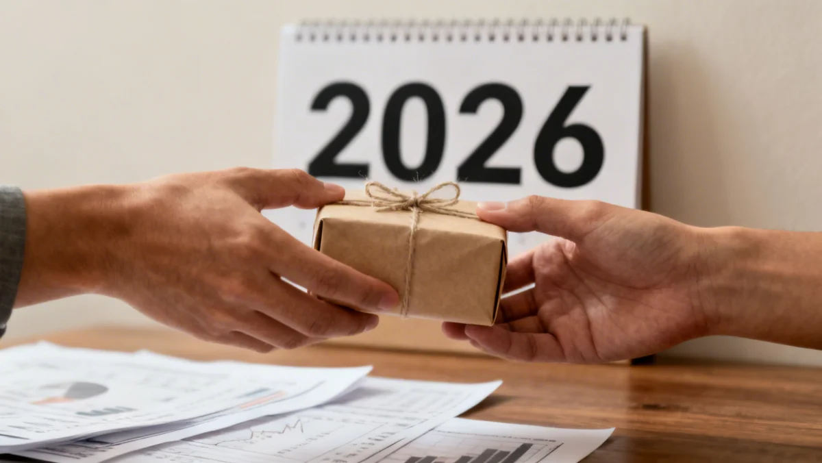 Hands exchanging gift with financial documents, symbolizing tax-free wealth transfer.